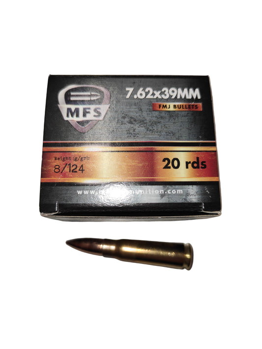 Amunicja MFS 7,62x39 FMJ, 8,0g/124gr op. 20 szt.